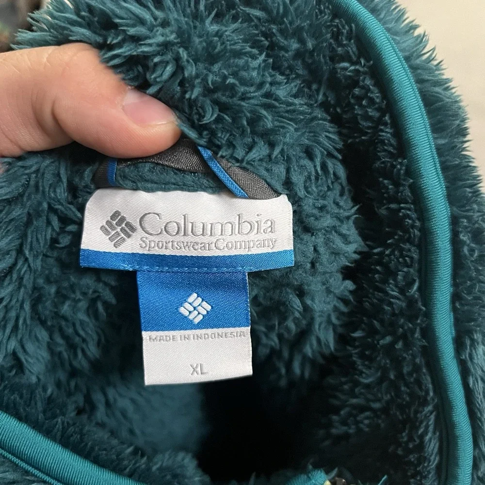 Columbia Pearl Plush II Fleece Jacket Women's Size XL Green Fuzzy Full Zip Up